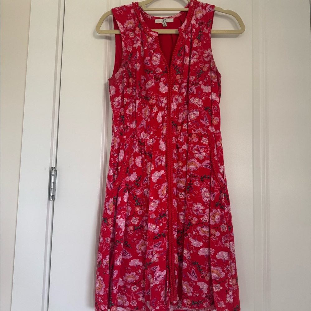 Red and White Ruffled Pleated Midi Sundress